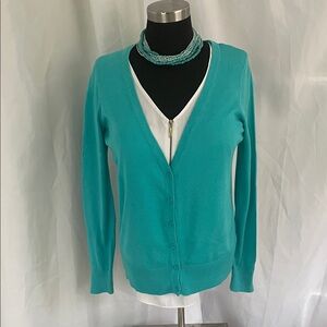 Faded Glory Turquoise Sweater size M, white Express blouse size S, bead chocker